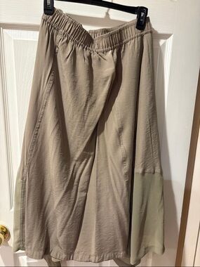 DKNY Two-Tone A-Line Midi Skirt in Taupe and Light Olive